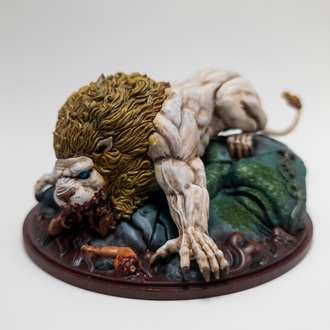 Painted miniature of the White Gigalion from Kingdom Death: Monster